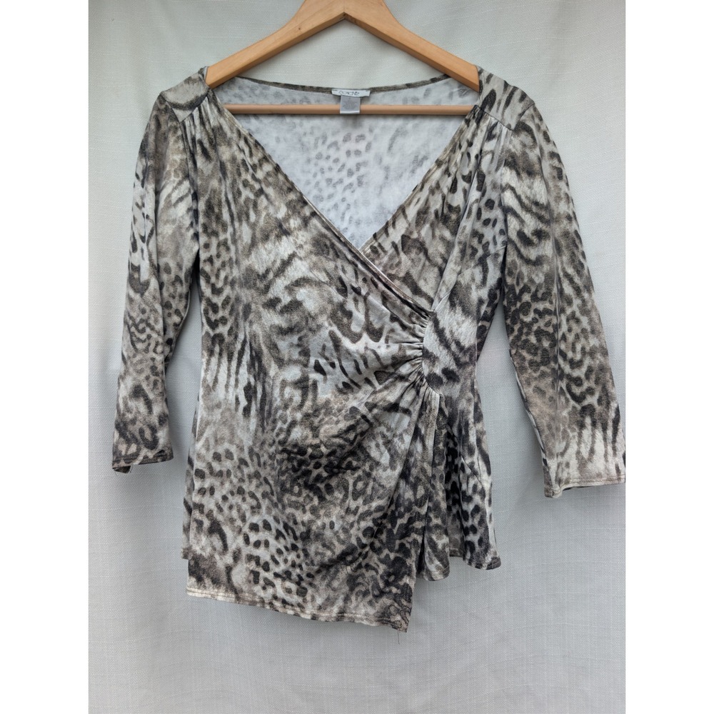 Cache Y2K Leopard Blouse S Mob Wife Whimsigoth Metallic Shimmer Wrap Top Vintage